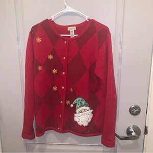 Classic Elements Women’s Argyle Santa Embroidered Button Up Cardigan Size M